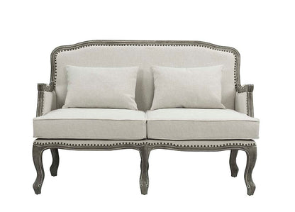 ACME Tania Cream Linen & Brown Loveseat with 2 Pillows Model LV01131