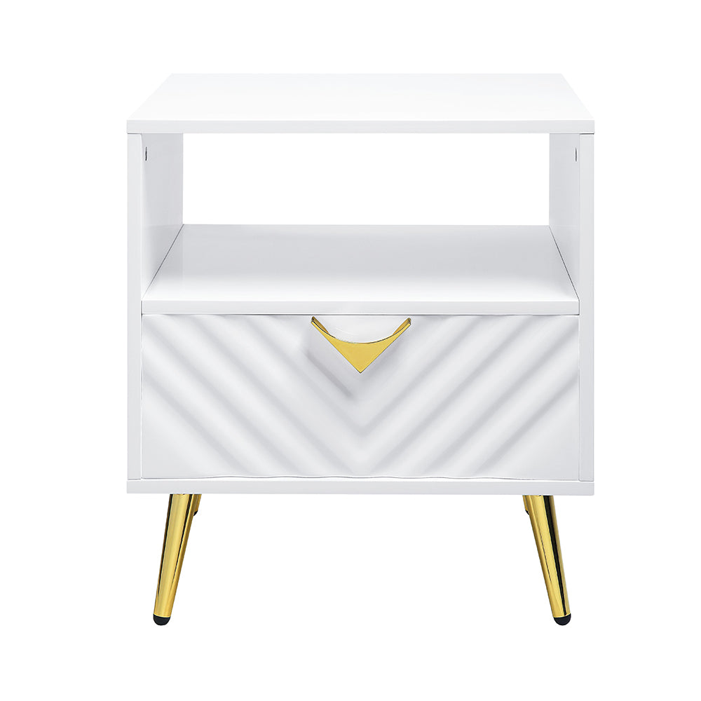ACME Gaines White High Gloss End Table Model LV01140