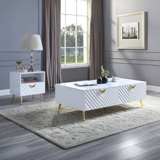 ACME Gaines White High Gloss End Table Model LV01140