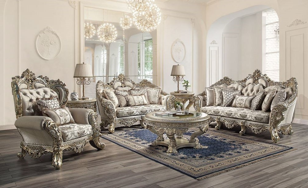 ACME Danae Fabric Champagne & Gold Loveseat with 5 Pillows Model LV01194