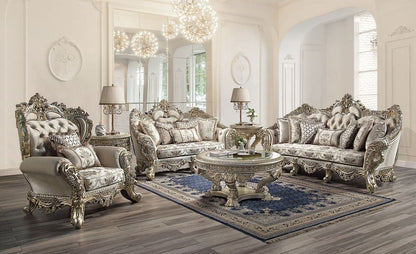 ACME Danae Fabric Champagne & Gold Loveseat with 5 Pillows Model LV01194