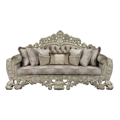 ACME Sorina Velvet Fabric & Antique Gold Sofa with 7 Pillows Model LV01205