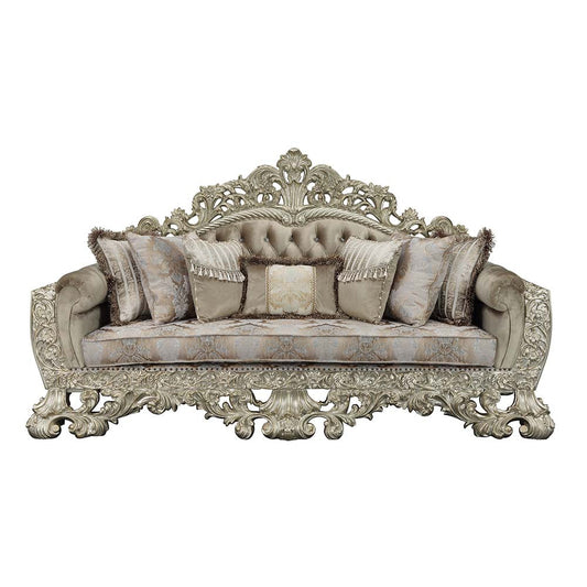ACME Sorina Velvet Fabric & Antique Gold Sofa with 7 Pillows Model LV01205