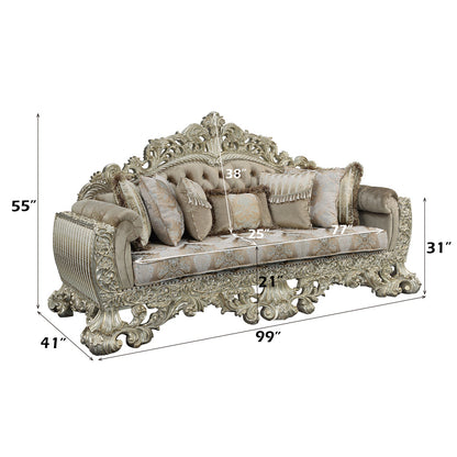 ACME Sorina Velvet Fabric & Antique Gold Sofa with 7 Pillows Model LV01205