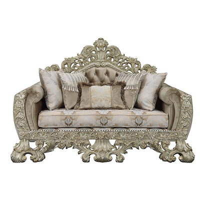 ACME Sorina Velvet Fabric & Antique Gold Loveseat with 5 Pillows Model LV01206