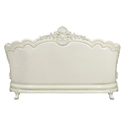 ACME Adara Pearl White Synthetic Leather & Antique White Sofa with 7 Pillows Model LV01224