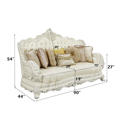 ACME Adara Pearl White Synthetic Leather & Antique White Sofa with 7 Pillows Model LV01224