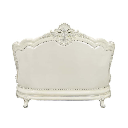 ACME Adara Pearl White Synthetic Leather & Antique White Loveseat with 5 Pillows Model LV01225