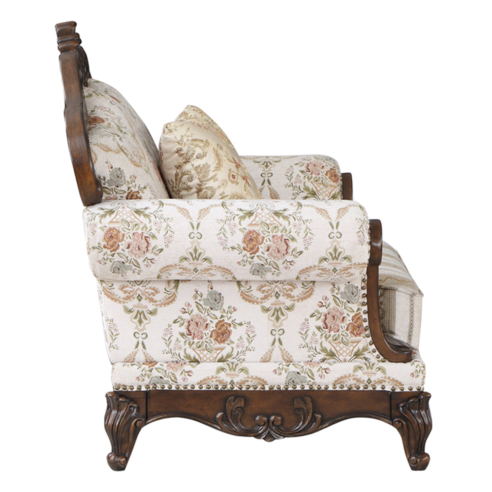 ACME Nayla Pattern Fabric & Walnut Sofa with 4 Pillows Model LV01273