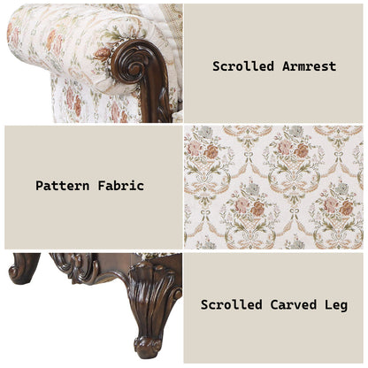 ACME Nayla Pattern Fabric & Walnut Sofa with 4 Pillows Model LV01273