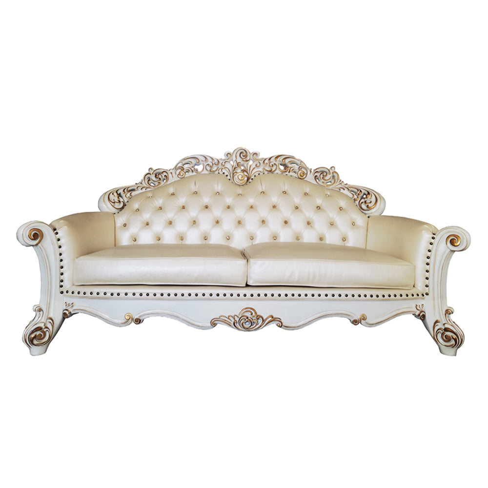 ACME Vendome Champagne Synthetic Leather & Antique Pearl Finsih Sofa with 5 Pillows Model LV01324