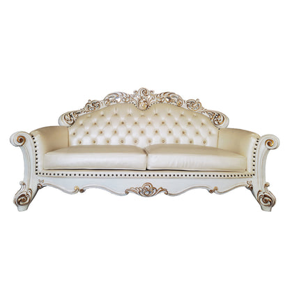 ACME Vendome Champagne Synthetic Leather & Antique Pearl Finsih Sofa with 5 Pillows Model LV01324