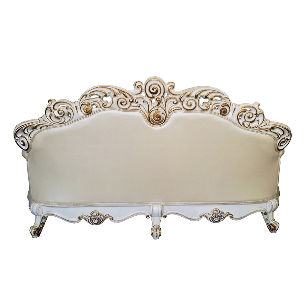 ACME Vendome Champagne Synthetic Leather & Antique Pearl Finsih Sofa with 5 Pillows Model LV01324