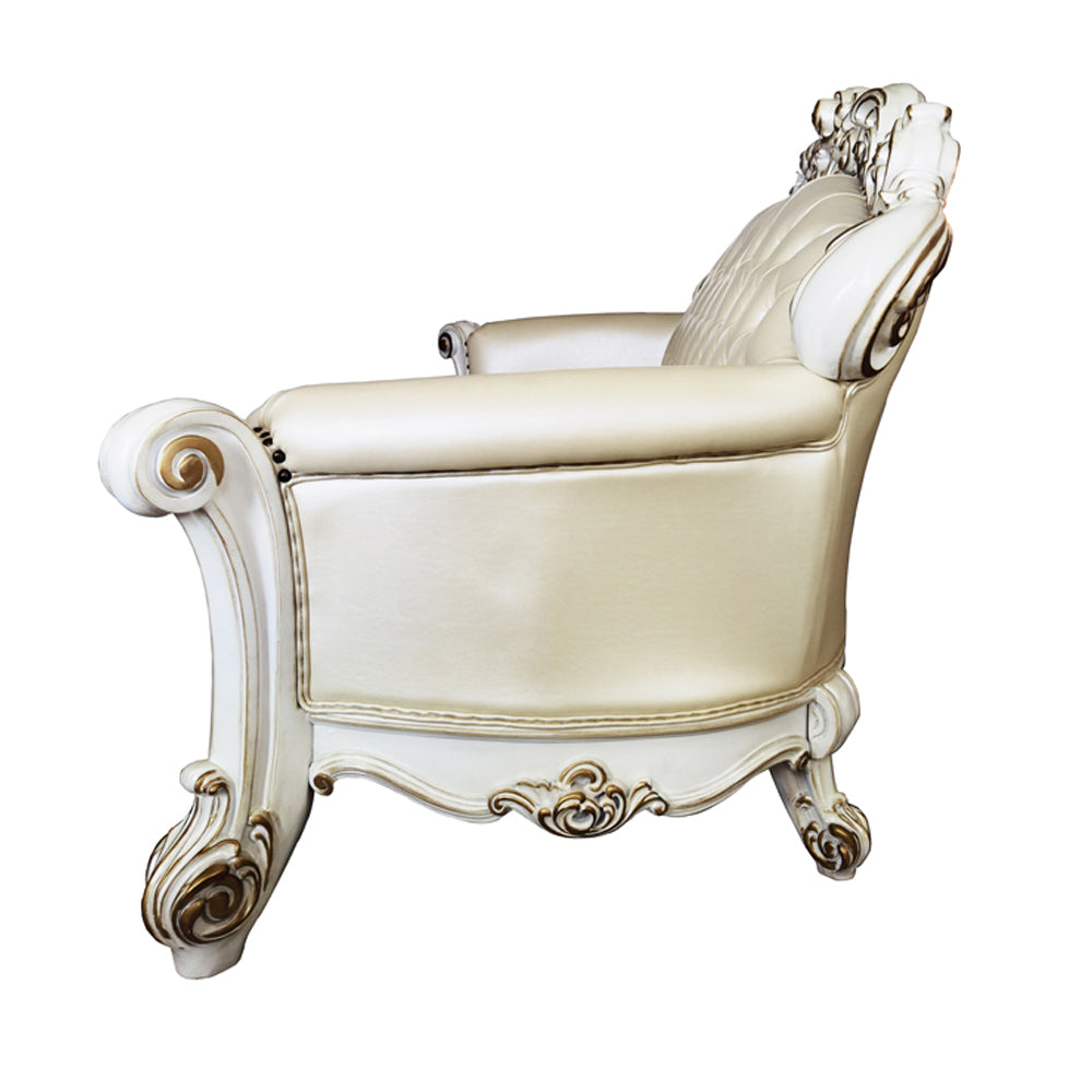 ACME Vendome Champagne Synthetic Leather & Antique Pearl Finsih Sofa with 5 Pillows Model LV01324