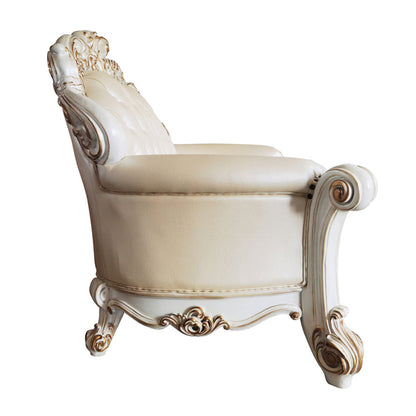 ACME Vendome Champagne Synthetic Leather & Antique Pearl Loveseat with 3 Pillows Model LV01325