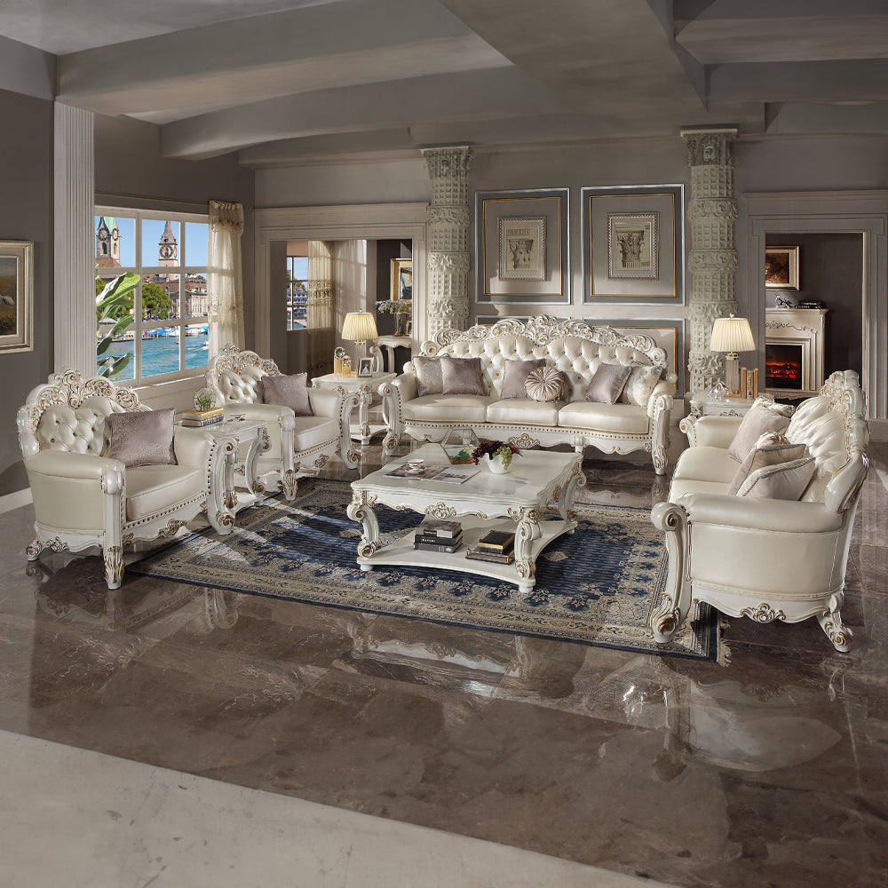 ACME Vendome Champagne Synthetic Leather & Antique Pearl Loveseat with 3 Pillows Model LV01325
