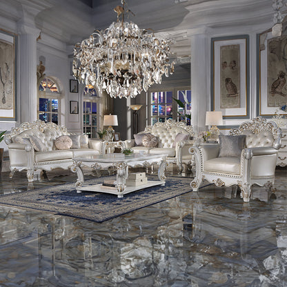 ACME Vendome Champagne Synthetic Leather & Antique Pearl Loveseat with 3 Pillows Model LV01325