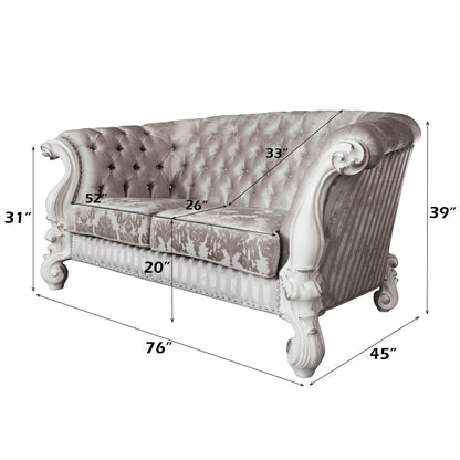 ACME Versailles Ivory Fabric & Bone White Loveseat with 5 Pillows Model LV01395