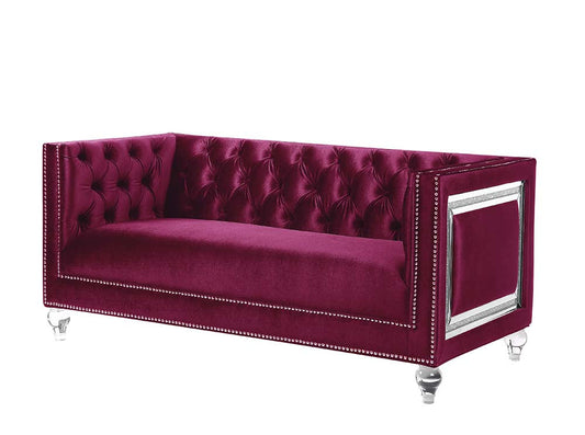 ACME Heibero Burgundy Velvet Loveseat with 2 Pillows Model LV01401