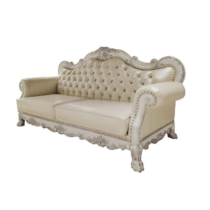 ACME Dresden Synthetic Leather & Bone White Sofa with 4 Pillows Model LV01688