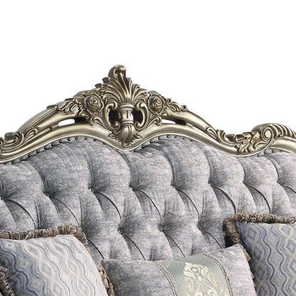 ACME Miliani Fabric & Antique Bronze Loveseat with 3 Pillows Model LV01781
