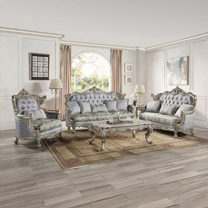 ACME Miliani Fabric & Antique Bronze Loveseat with 3 Pillows Model LV01781
