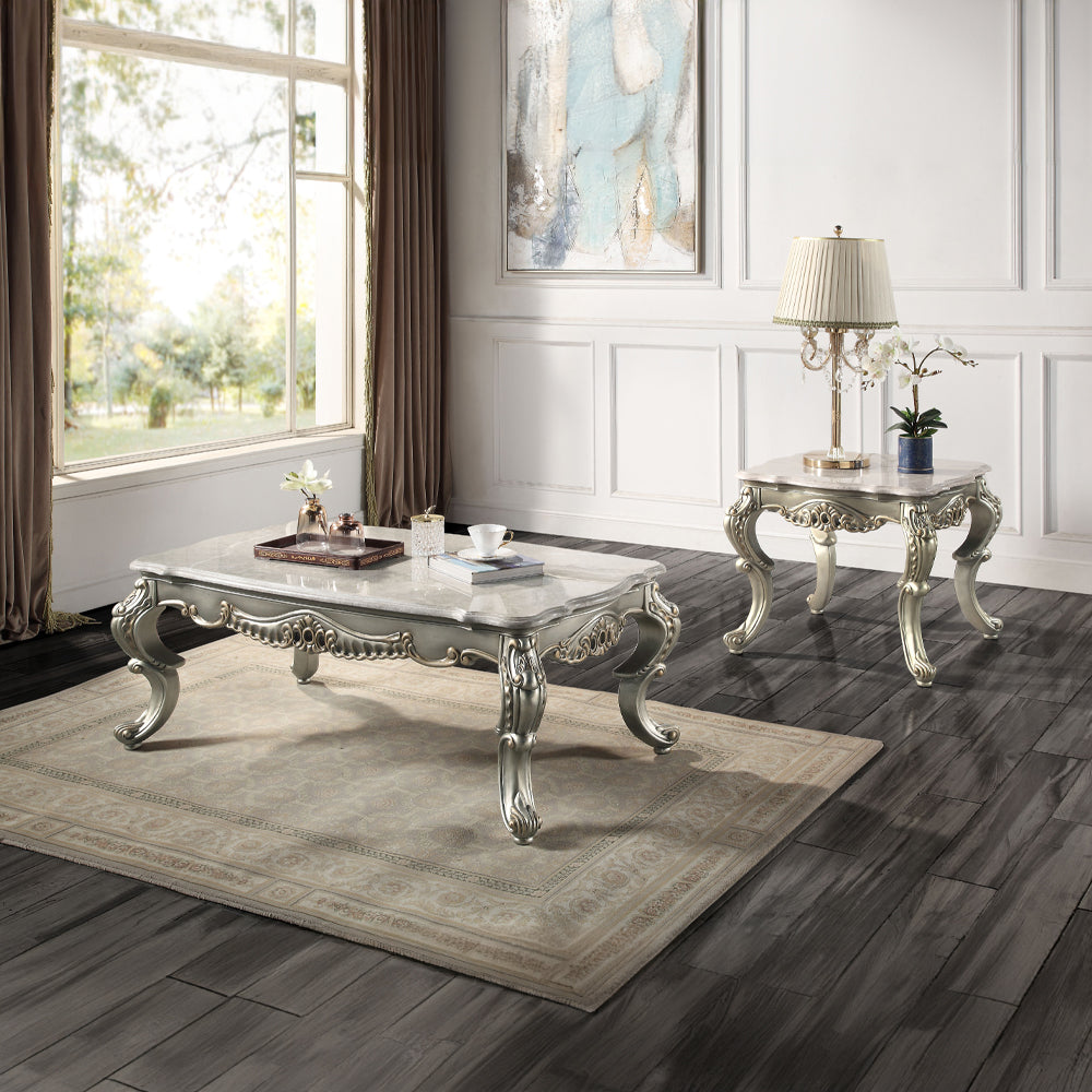 ACME Miliani Natural Marble & Antique Bronze Coffee Table Model LV01783