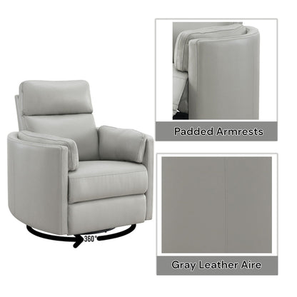 ACME Sagen Gray Leather Aire Glider Recliner with Swivel Model LV01880