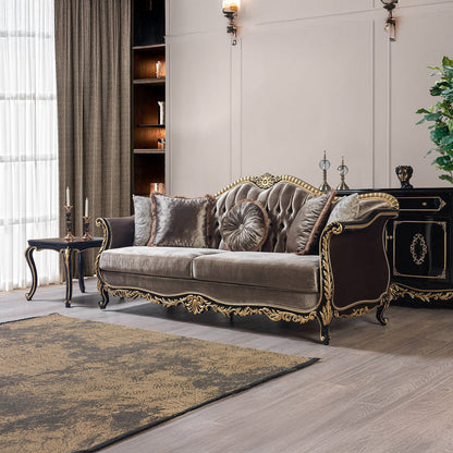 ACME Betria Light Green Velvet Gold & Black High Gloss Sofa with 5 Pillows Model LV01887