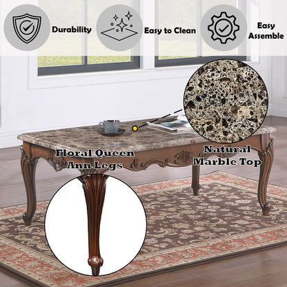 ACME Nayla Natural Marble & Cherry End Table Model LV02004