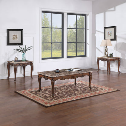 ACME Nayla Natural Marble & Cherry End Table Model LV02004