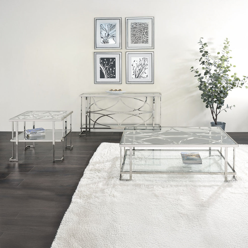 ACME Kalan Glass & Silver Coffee Table Model LV02079