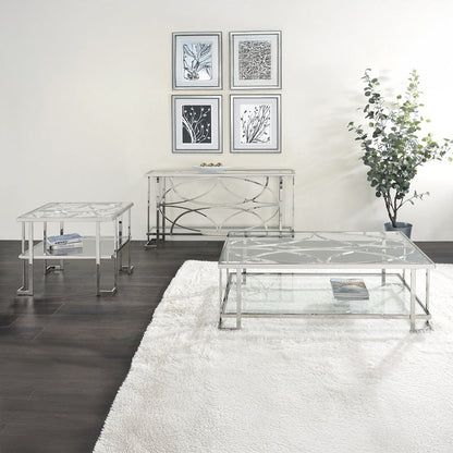 ACME Kalan Glass & Silver Coffee Table Model LV02079