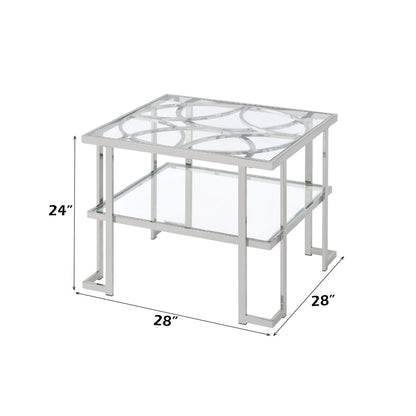 ACME Kalan Glass & Silver End Table Model LV02080