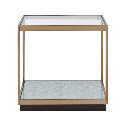 ACME Kaia Glass & Gold End Table Model LV02086