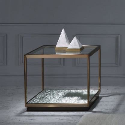 ACME Kaia Glass & Gold End Table Model LV02086