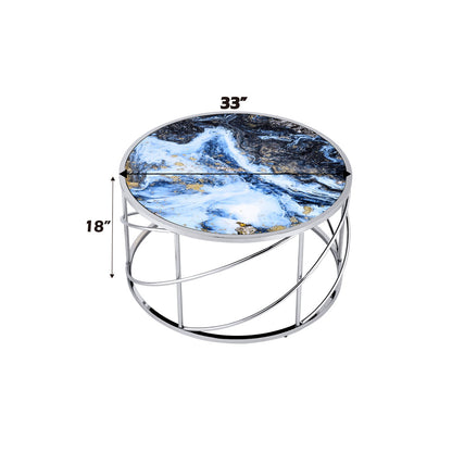 ACME Lyda Blue Marble Print & Chrome Coffee Table Model LV02095