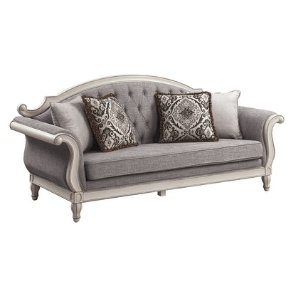 ACME Florian Gray Fabric & Antique White Sofa with 4 Pillows Model LV02119