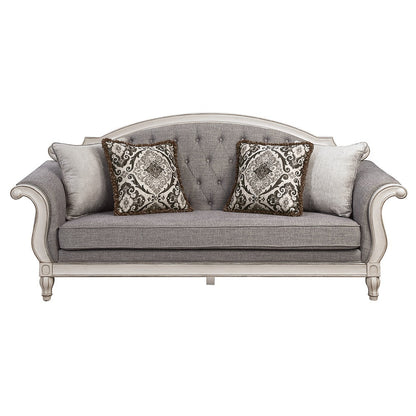ACME Florian Gray Fabric & Antique White Sofa with 4 Pillows Model LV02119