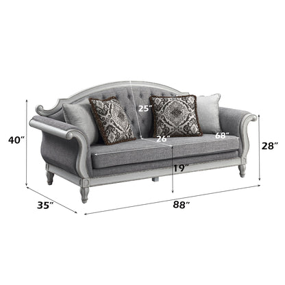 ACME Florian Gray Fabric & Antique White Sofa with 4 Pillows Model LV02119