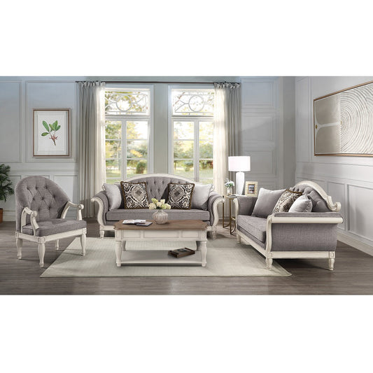 ACME Florian Gray Fabric & Antique White Sofa with 4 Pillows Model LV02119