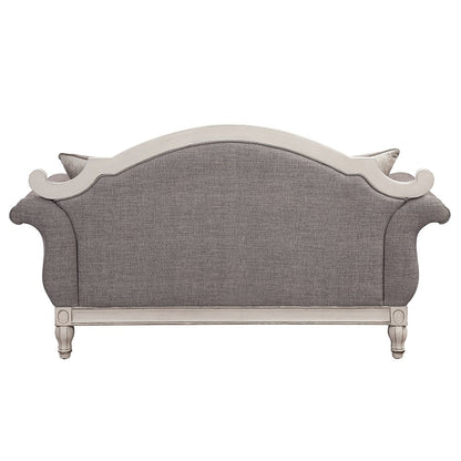 ACME Florian Gray Fabric & Antique White Loveseat with 3 Pillows Model LV02120