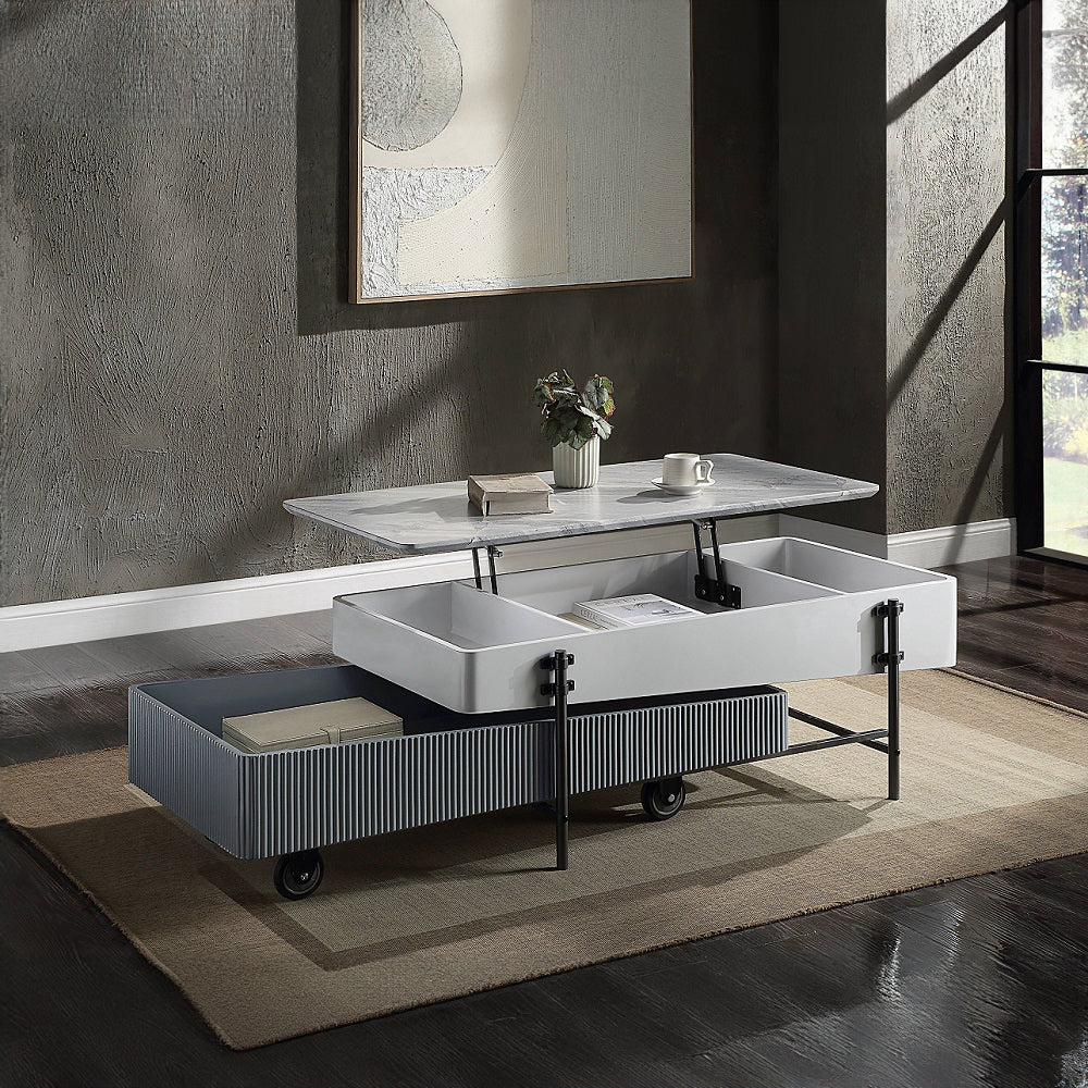 ACME Wilkins White & Gray High Gloss Coffee Table with Lift Top Model LV02187