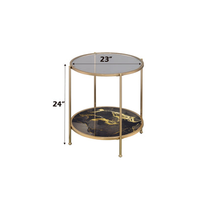 ACME Fiorella Glass Black Marble Paint & Gold End Table Model LV02223