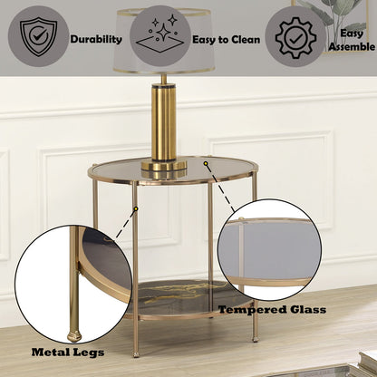 ACME Fiorella Glass Black Marble Paint & Gold End Table Model LV02223