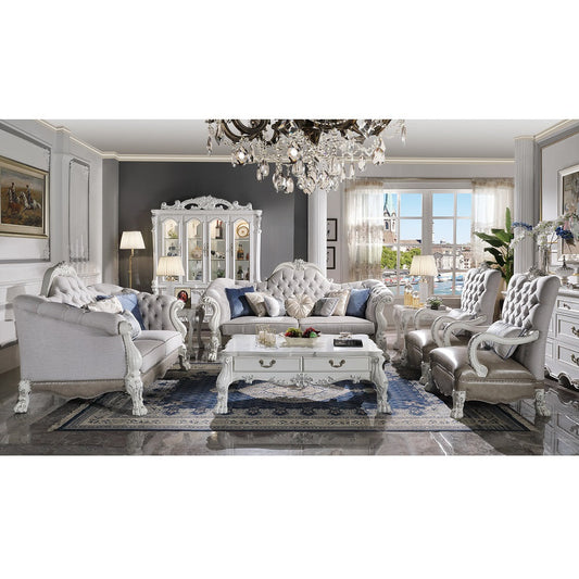 ACME Dresden Synthetic Leather & Bone White Loveseat with 5 Pillows Model LV02245