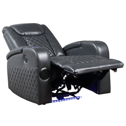ACME Alair Dark Gray Leather Aire Power Motion Recliner with Bluetooth Speaker & Cooling Cup Holder Model LV02460
