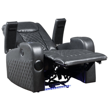 ACME Alair Dark Gray Leather Aire Power Motion Recliner with Bluetooth Speaker & Cooling Cup Holder Model LV02460