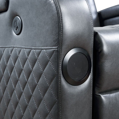 ACME Alair Dark Gray Leather Aire Power Motion Recliner with Bluetooth Speaker & Cooling Cup Holder Model LV02460