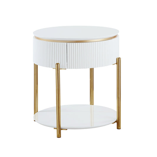 ACME Daveigh White High Gloss & Gold End Table Model LV02465